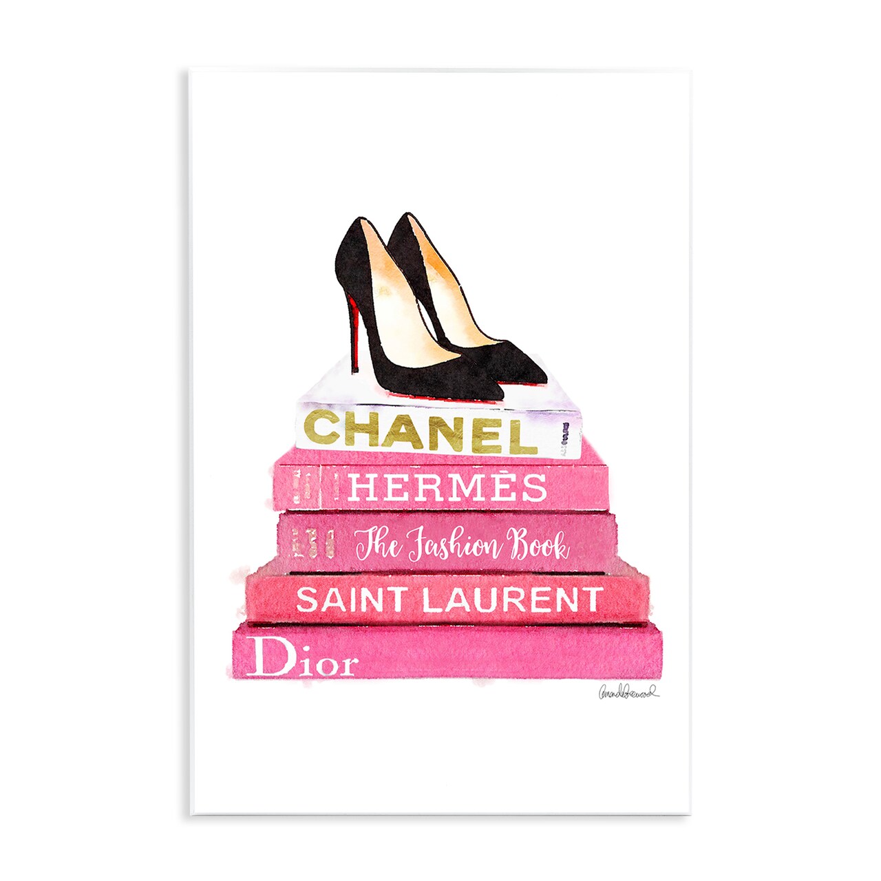 Stupell Industries Glam Pink Fashion Books Pump Heels Wall Plaque Art